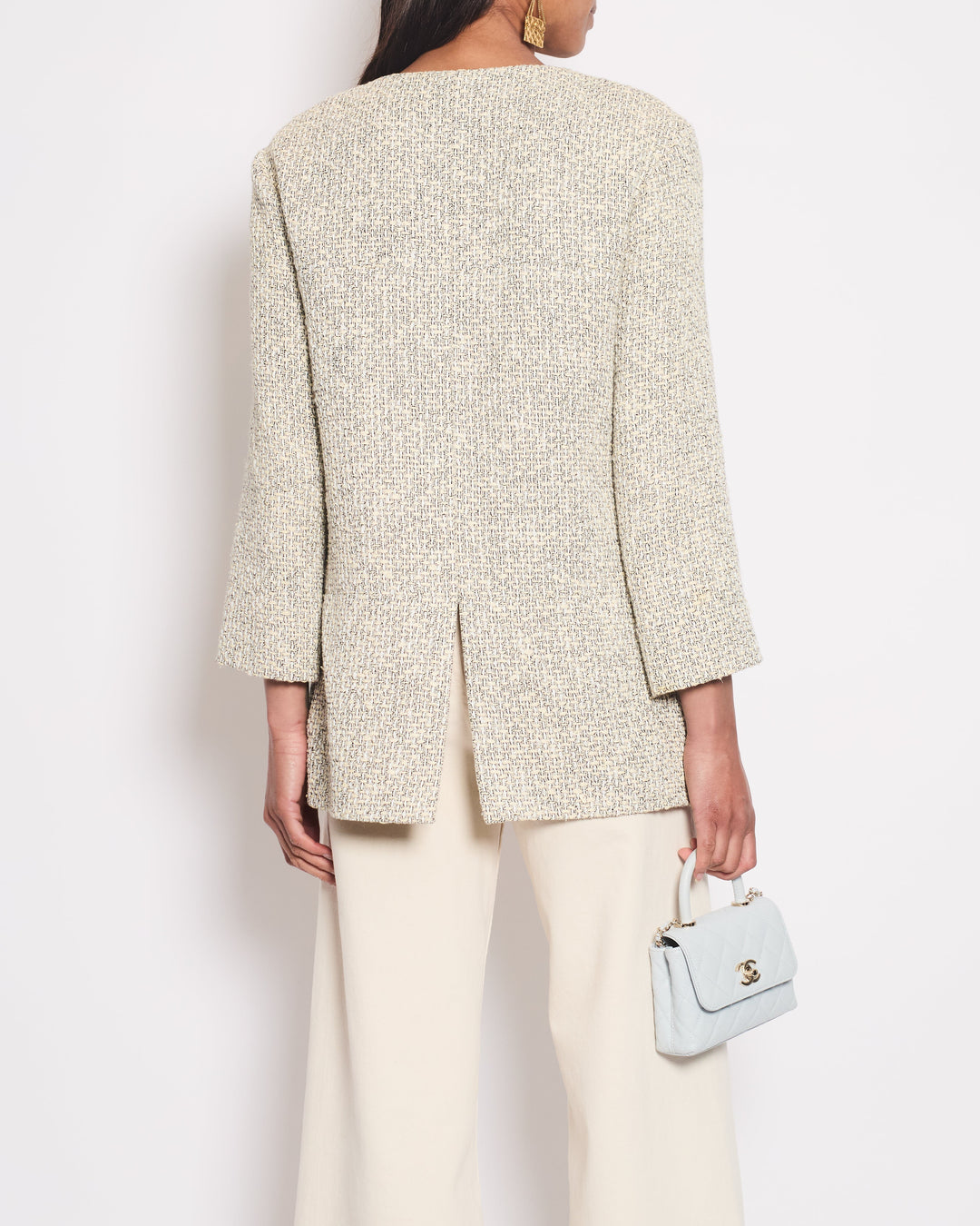Top Quality Chanel Black and Beige Tweed Jacket With Pocket Detail Size FR 42 (UK 14)