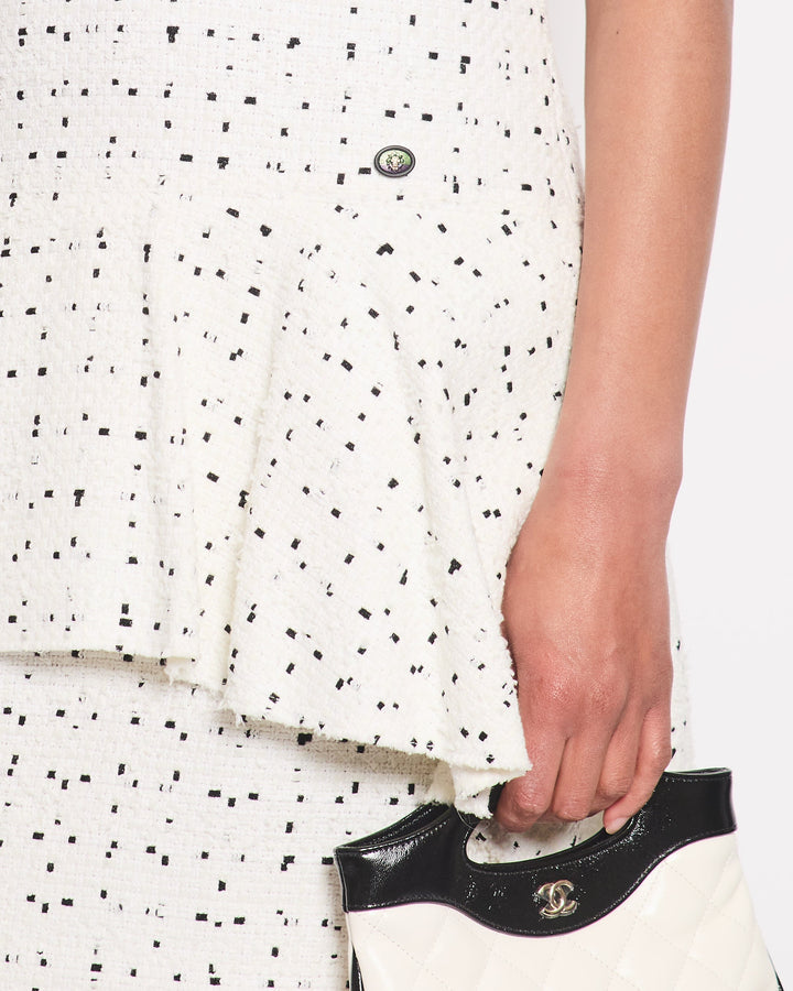 Top Quality Chanel White & Black Tweed Mini Dress With Frill Detail Skirt Size FR 38 (UK 10)