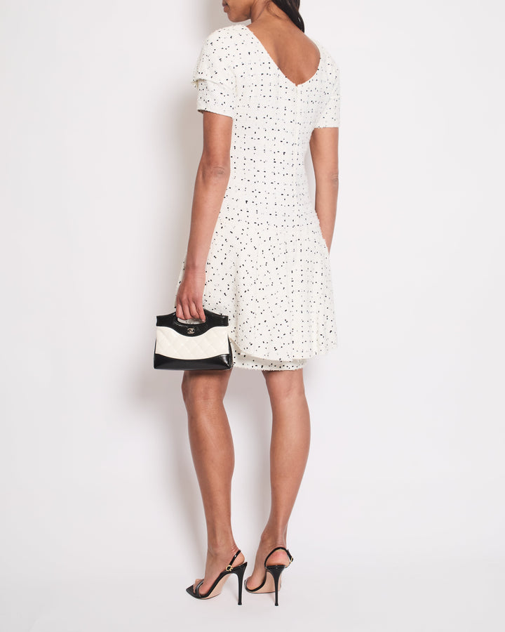 Top Quality Chanel White & Black Tweed Mini Dress With Frill Detail Skirt Size FR 38 (UK 10)