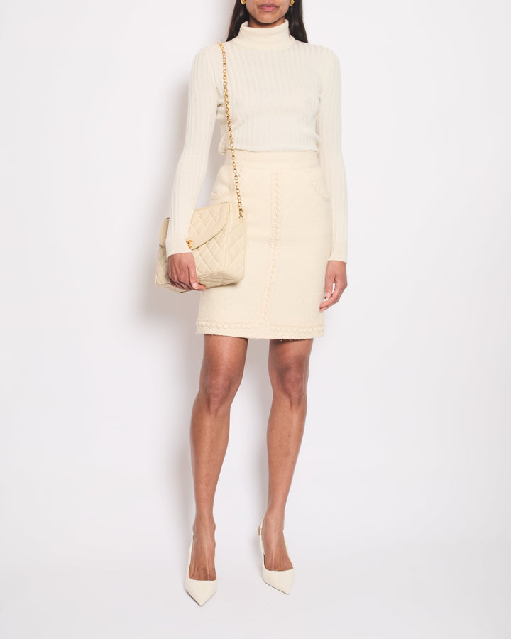 Top Quality Chanel Ivory Tweed Pencil Skirt with Pocket Detail Size FR 38 (UK 10)