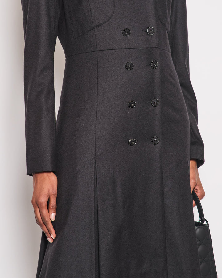 Top Quality Chanel Charcoal Wool Trench Coat with CC Logo Buttons Detailing Size FR 42 (UK 14)