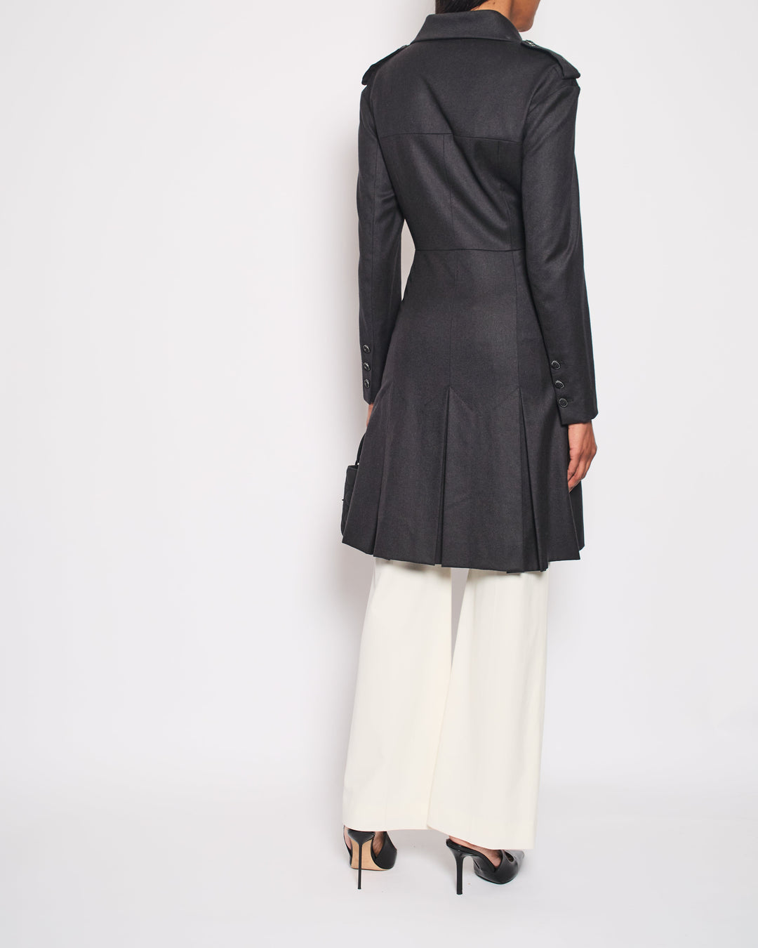 Top Quality Chanel Charcoal Wool Trench Coat with CC Logo Buttons Detailing Size FR 42 (UK 14)
