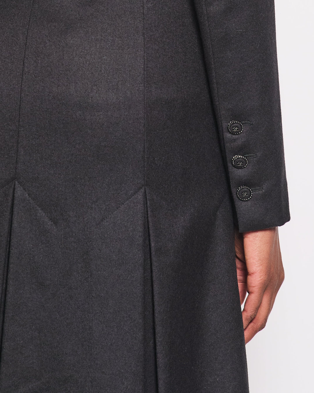 Top Quality Chanel Charcoal Wool Trench Coat with CC Logo Buttons Detailing Size FR 42 (UK 14)