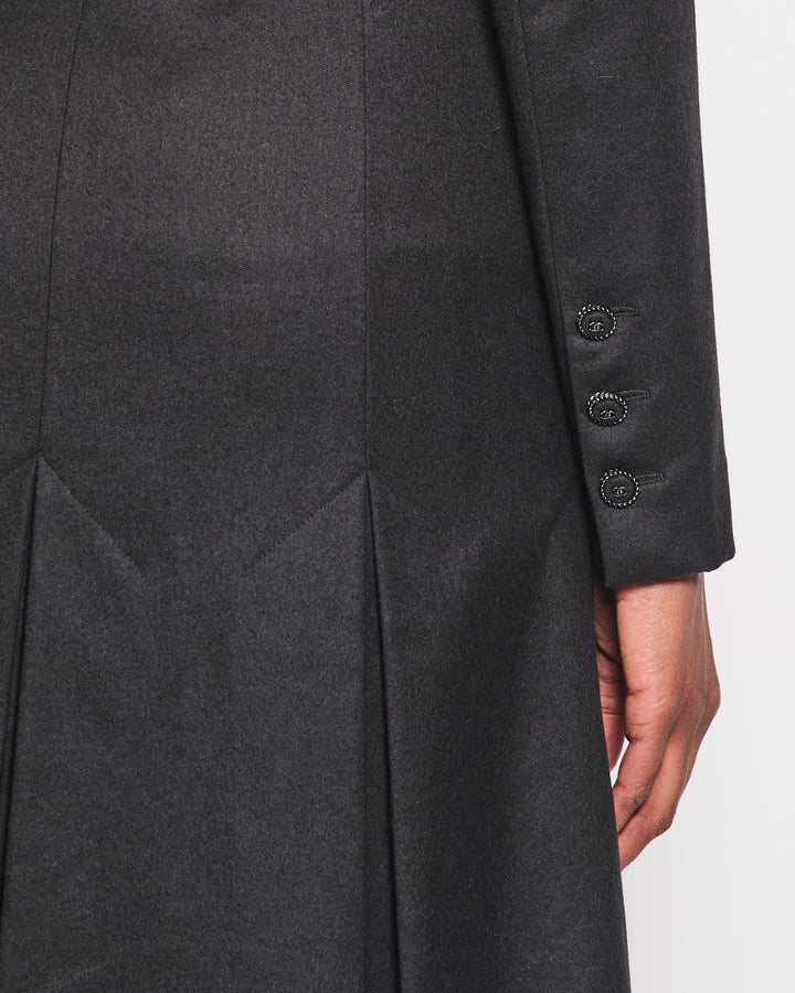 Top Quality Chanel Charcoal Wool Trench Coat with CC Logo Buttons Detailing Size FR 42 (UK 14)