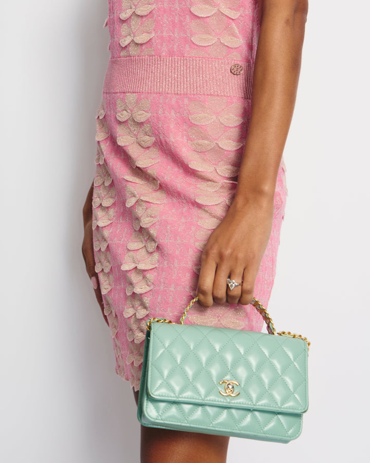 Chanel Pink, Gold Metallic Sleeveless Mini Dress with Frill Detail Size FR 34 (UK 6)