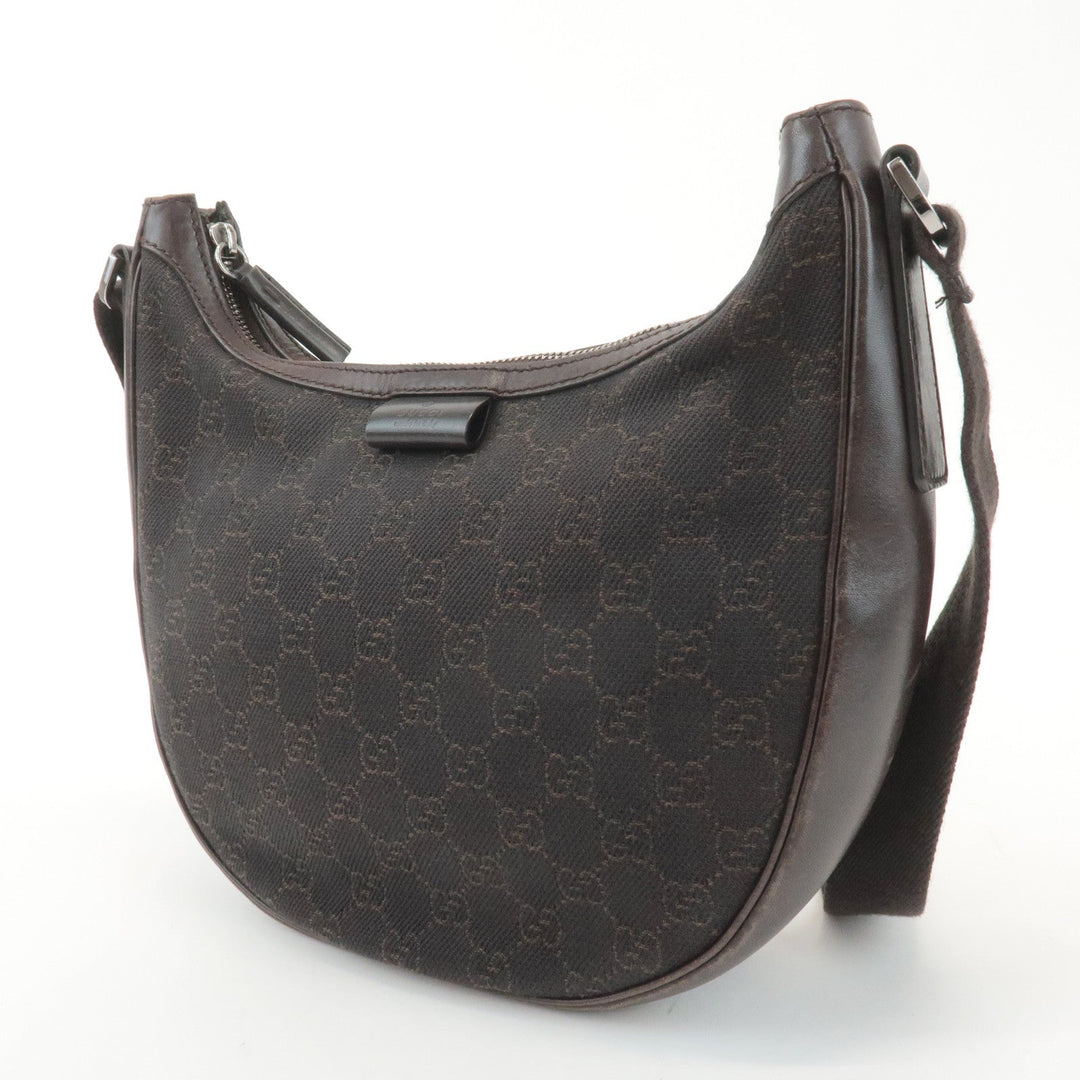 GUCCI GG Denim Leather Shoulder Bag Crossbody Dark Brownk