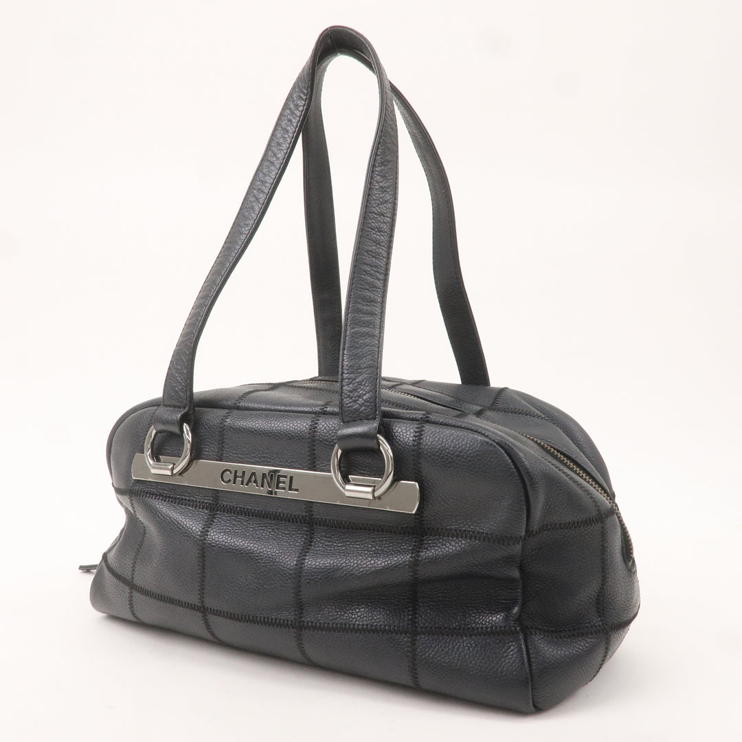 Top Quality Chanel Chocolate Bar Caviar Skin Boston Bag Black A26135