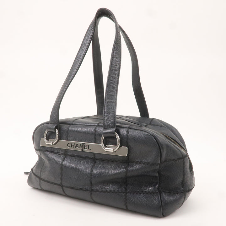 Top Quality Chanel Chocolate Bar Caviar Skin Boston Bag Black A26135