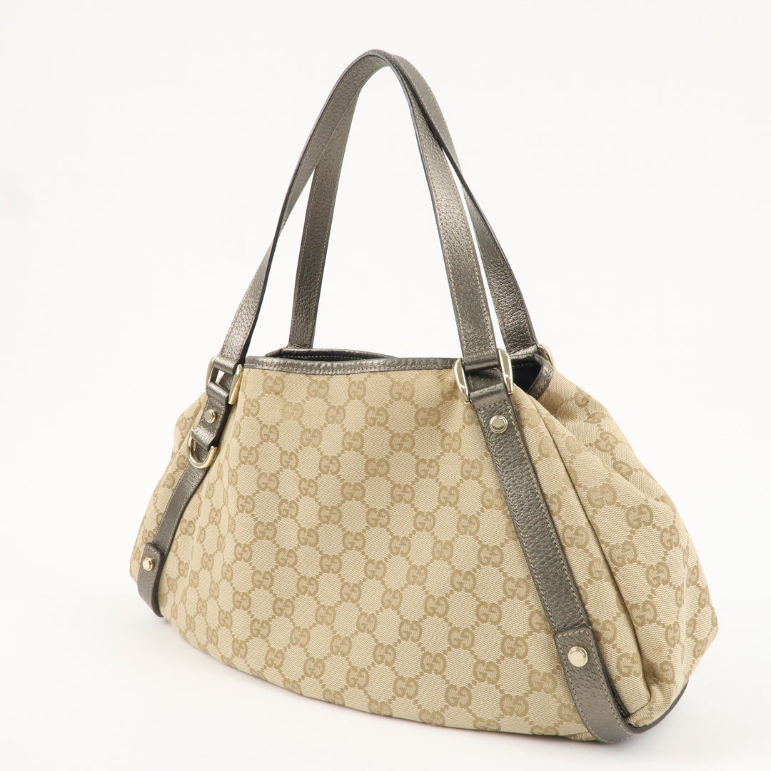 GUCCI Abbey GG Canvas Leather Tote Hand Bag Beige 130736