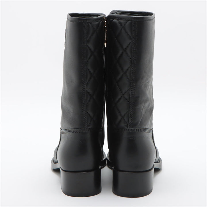 Top Quality Chanel Coco Leather Short Boots 36C  Black G36707 Matrasse Side Zip