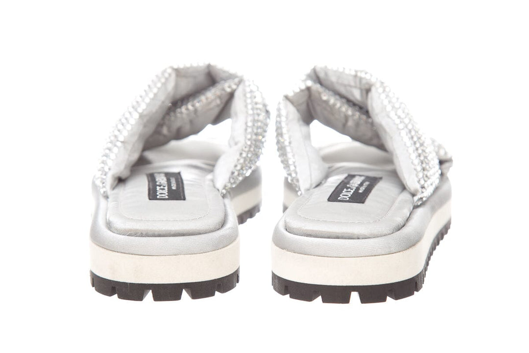 Dolce & Gabbana Silver Criss-Cross Crystallized Sandals SZ 38
