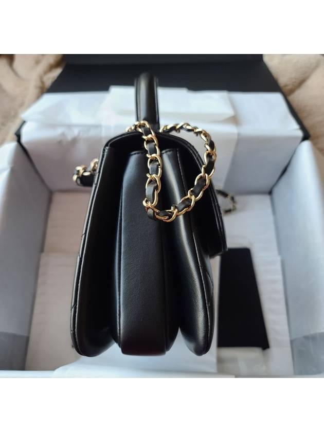 Gold Plated CC Top Handle Flap Small Tote Bag Black Chanel