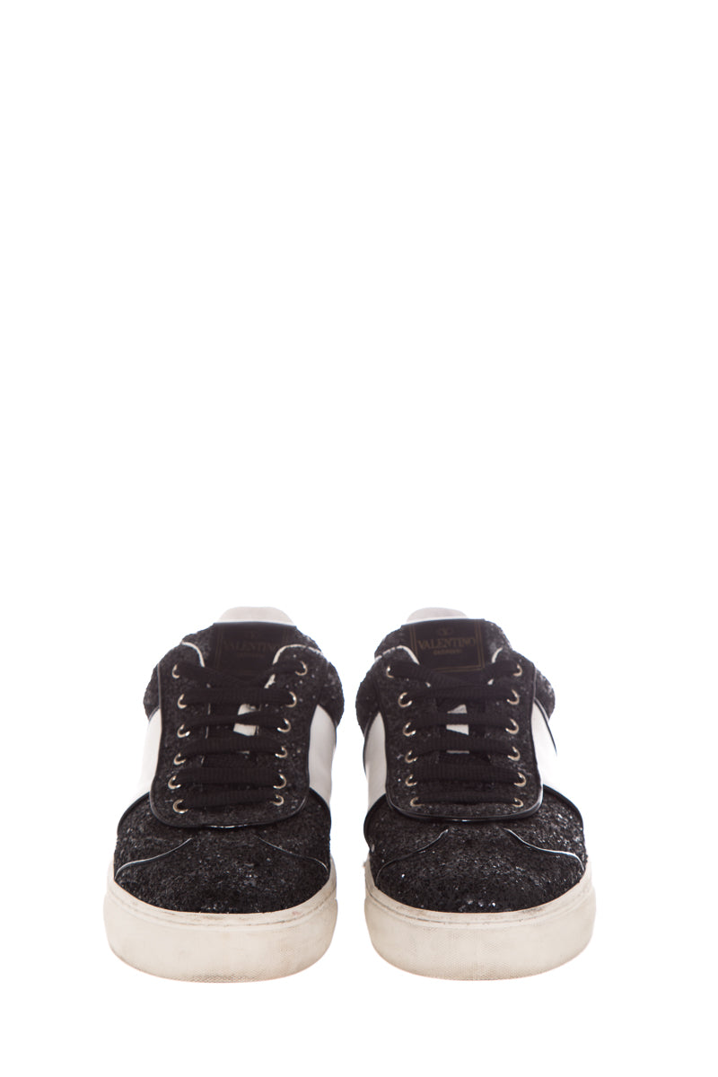 Valentino Black Glitter Rockstud Sneakers SZ 38.5