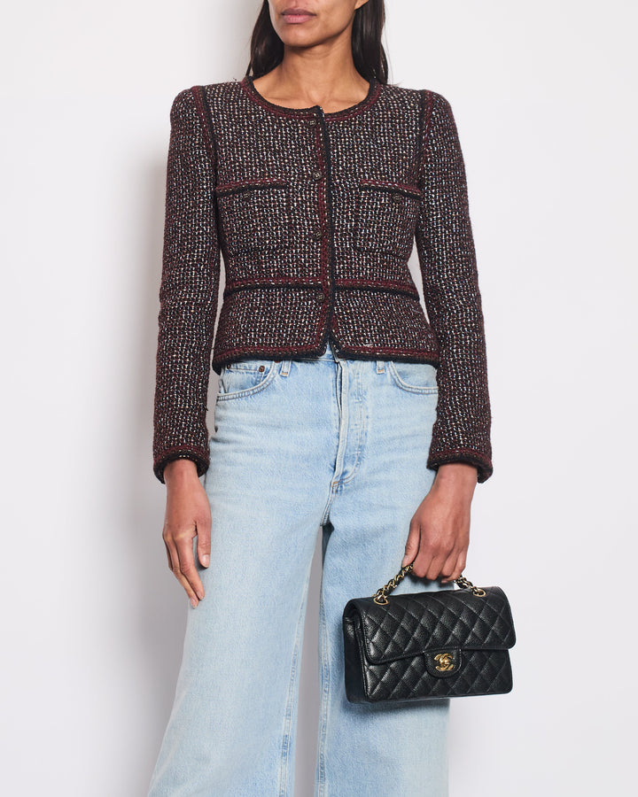 Top Quality Chanel 02A Navy & Burgundy Multicolour Tweed Long Sleeve Jacket with Brown Buttons Detail Size FR 38 (UK 10)