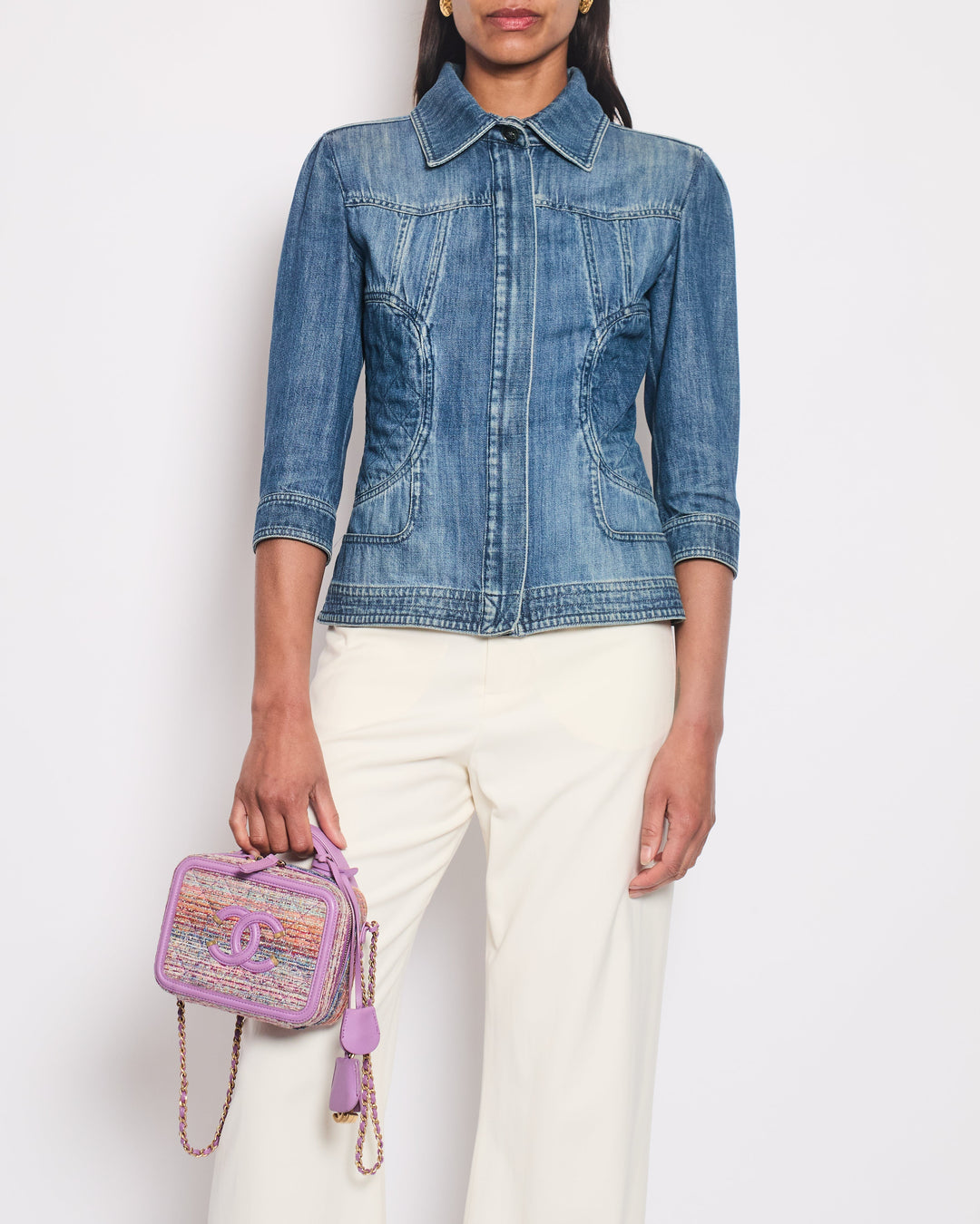 Top Quality Chanel 08P Blue Denim Long Sleeve Jacket with Quilted Pocket Detail Size FR 36 (UK 8)