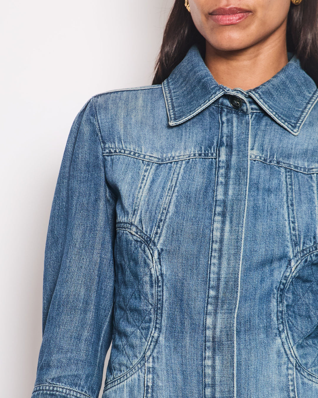Top Quality Chanel 08P Blue Denim Long Sleeve Jacket with Quilted Pocket Detail Size FR 36 (UK 8)