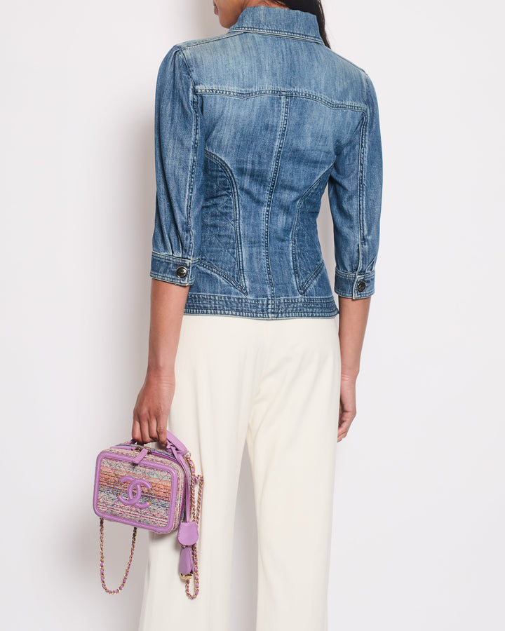 Top Quality Chanel 08P Blue Denim Long Sleeve Jacket with Quilted Pocket Detail Size FR 36 (UK 8)