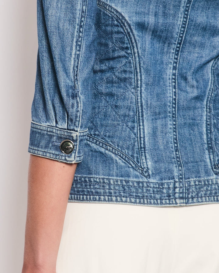 Top Quality Chanel 08P Blue Denim Long Sleeve Jacket with Quilted Pocket Detail Size FR 36 (UK 8)