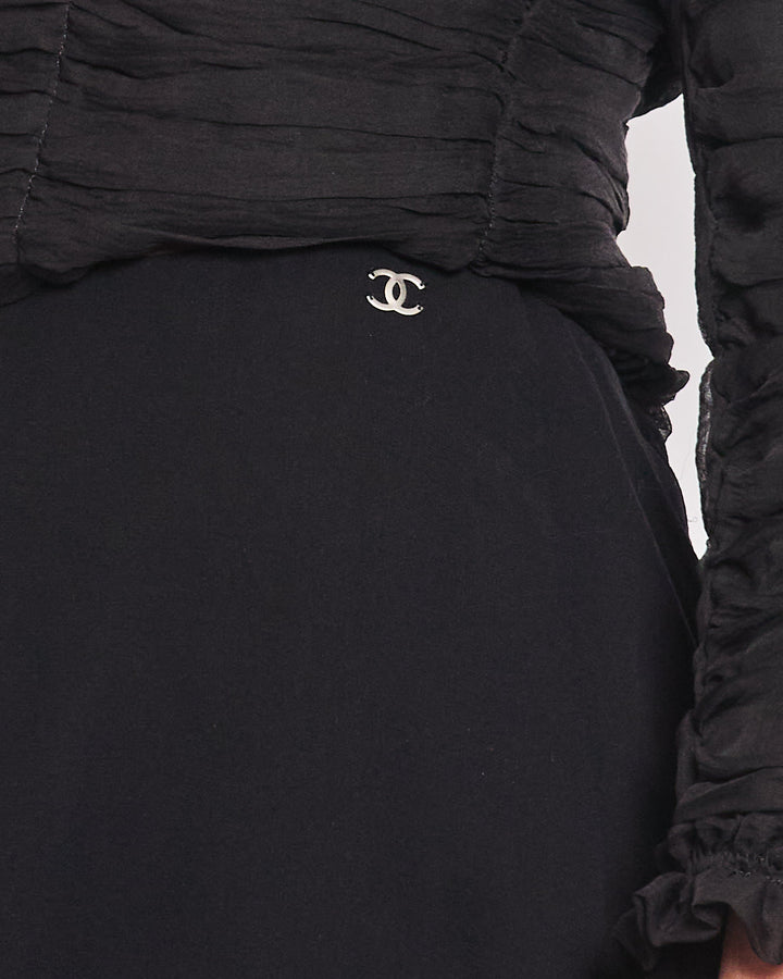 Top Quality Chanel 00T Ruffled Black Silk Midi Skirt Size FR 42 (UK 14)
