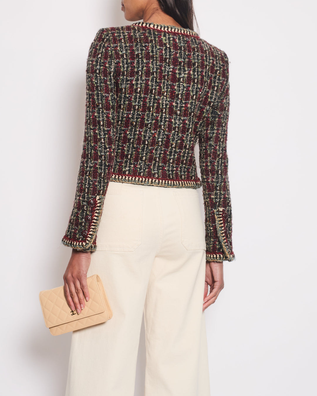 *HOT* Top Quality Chanel 15K Burgundy & Green Multicolour Wool Tweed Jacket With Burgundy CC Buttons Detail Size FR 36 (UK 8)