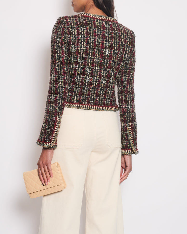*HOT* Top Quality Chanel 15K Burgundy & Green Multicolour Wool Tweed Jacket With Burgundy CC Buttons Detail Size FR 36 (UK 8)