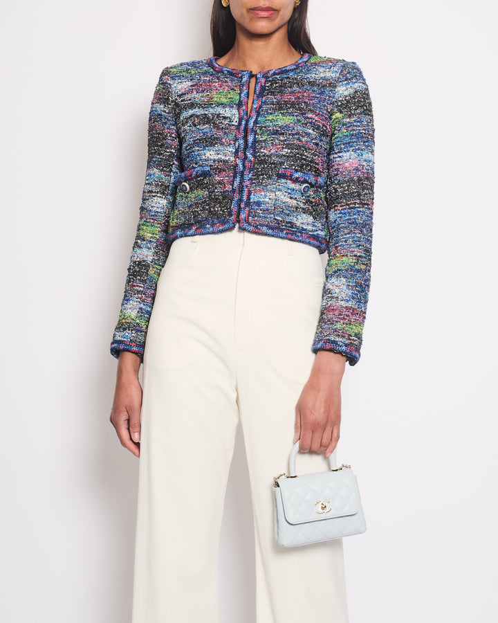 Top Quality Chanel Electric Blue & Multicolour Tweed Jacket With Blue & Gold CC Buttons Detail Size FR 34 (UK 6)