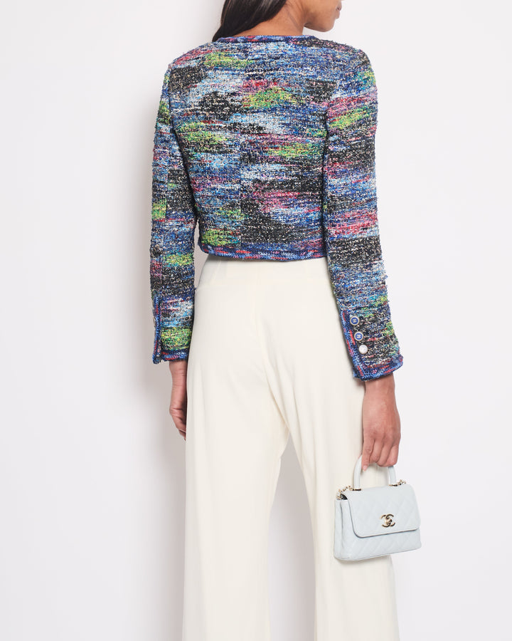 Top Quality Chanel Electric Blue & Multicolour Tweed Jacket With Blue & Gold CC Buttons Detail Size FR 34 (UK 6)