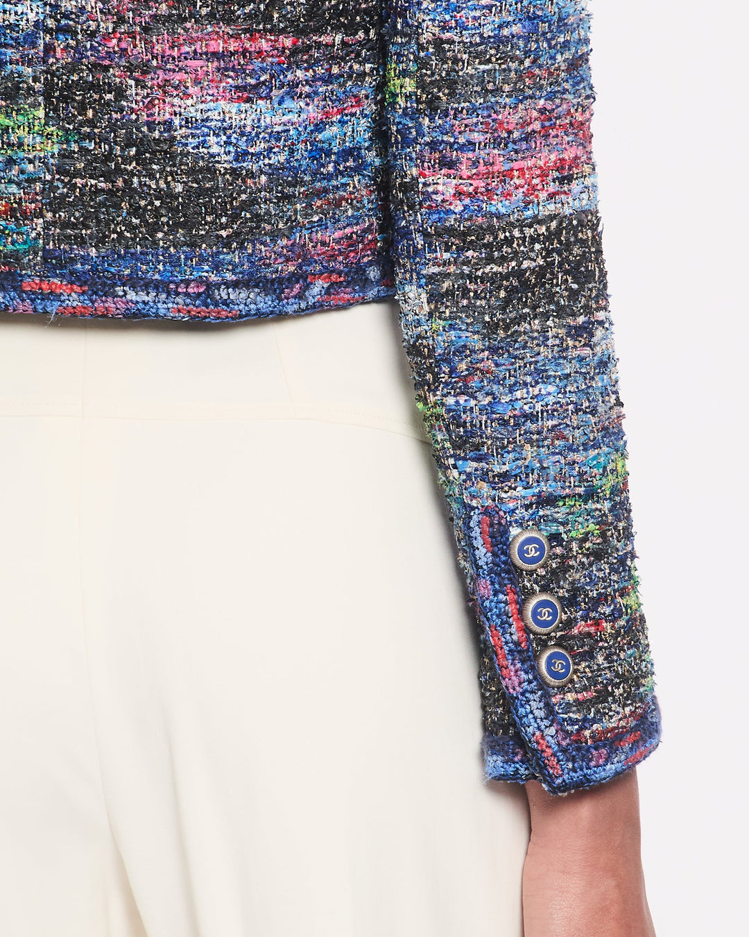 Top Quality Chanel Electric Blue & Multicolour Tweed Jacket With Blue & Gold CC Buttons Detail Size FR 34 (UK 6)