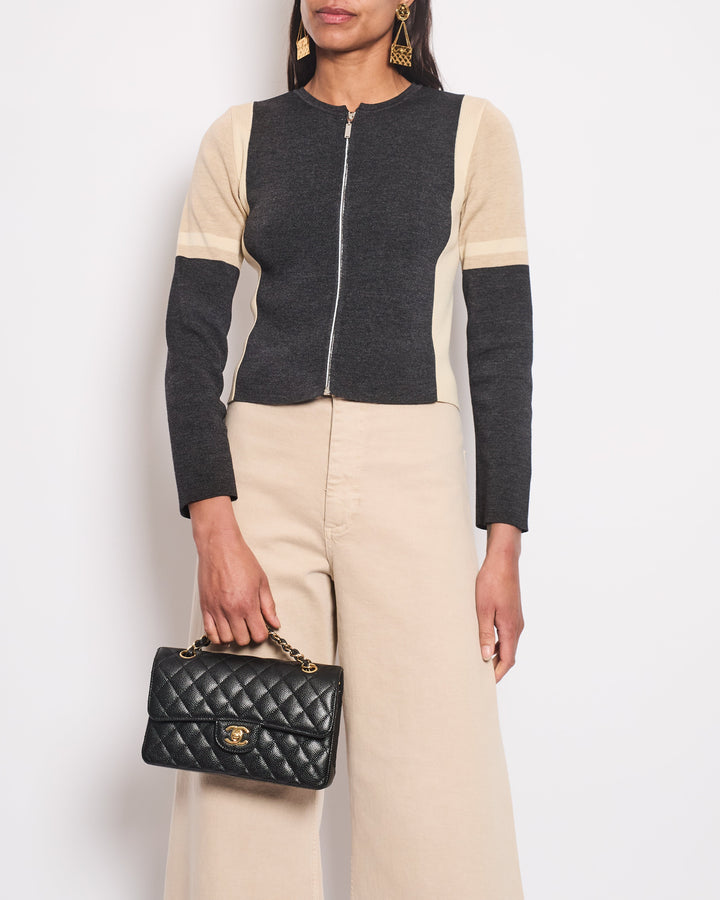 Top Quality Chanel 00A Dark Grey & Beige Zip-Up Jumper with Long Sleeve Size FR 36 (UK 8)