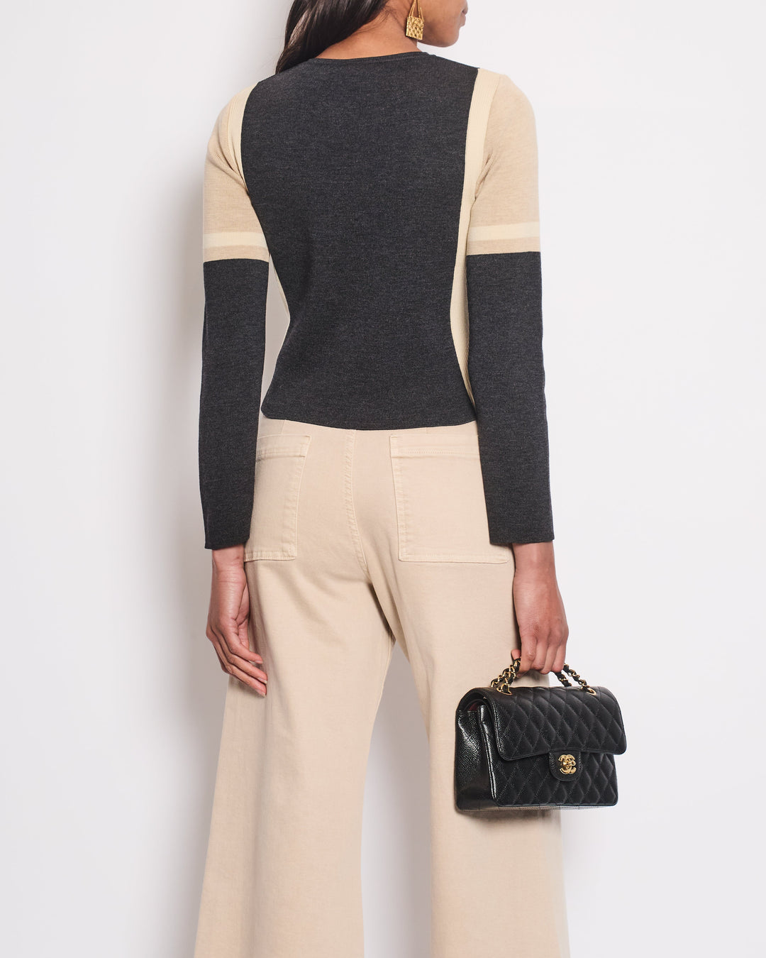 Top Quality Chanel 00A Dark Grey & Beige Zip-Up Jumper with Long Sleeve Size FR 36 (UK 8)