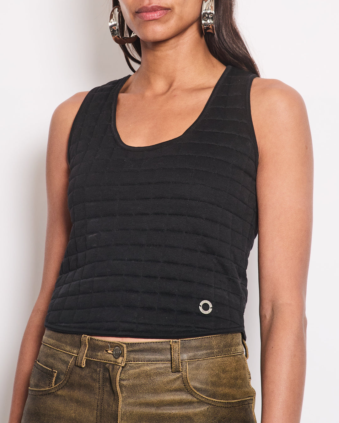 Top Quality Chanel Black Quilted Cotton Sleeveless Top FR 36 (UK 8)
