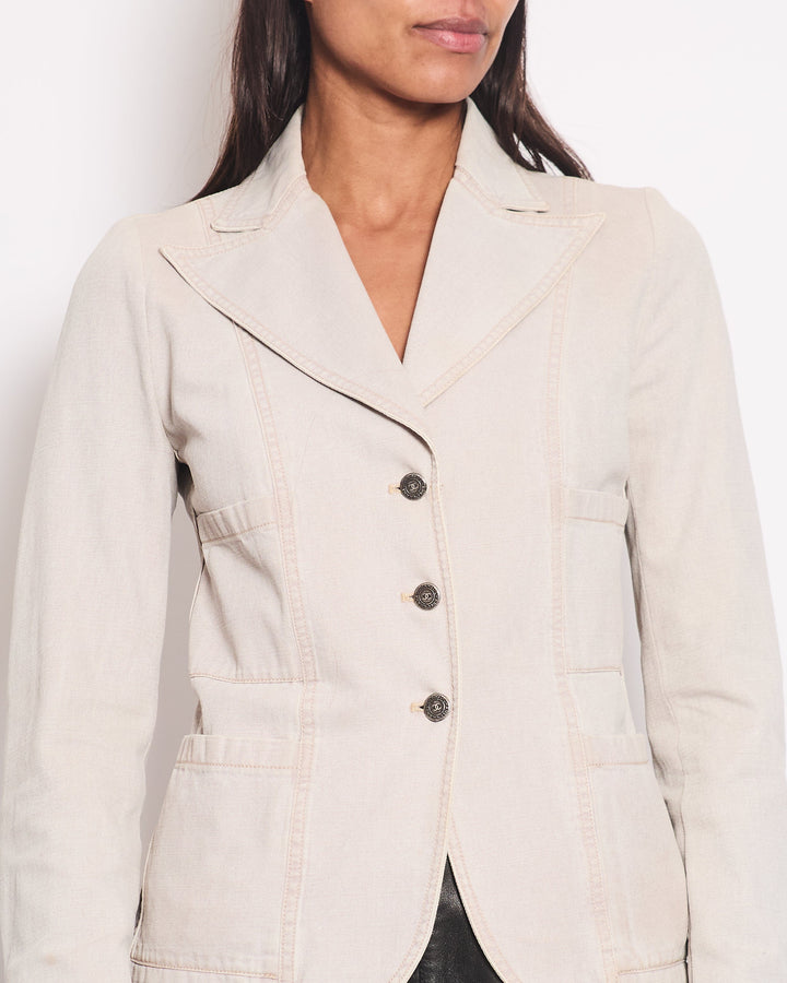 Top Quality Chanel Washed Lilac Cotton Jacket with Ruthenium CC Buttons Detail Size FR 36 (UK 8)