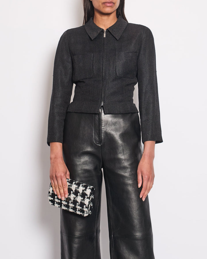 Top Quality Chanel Vintage Black Zip Up Textured Jacket Size FR 40 (UK 12)