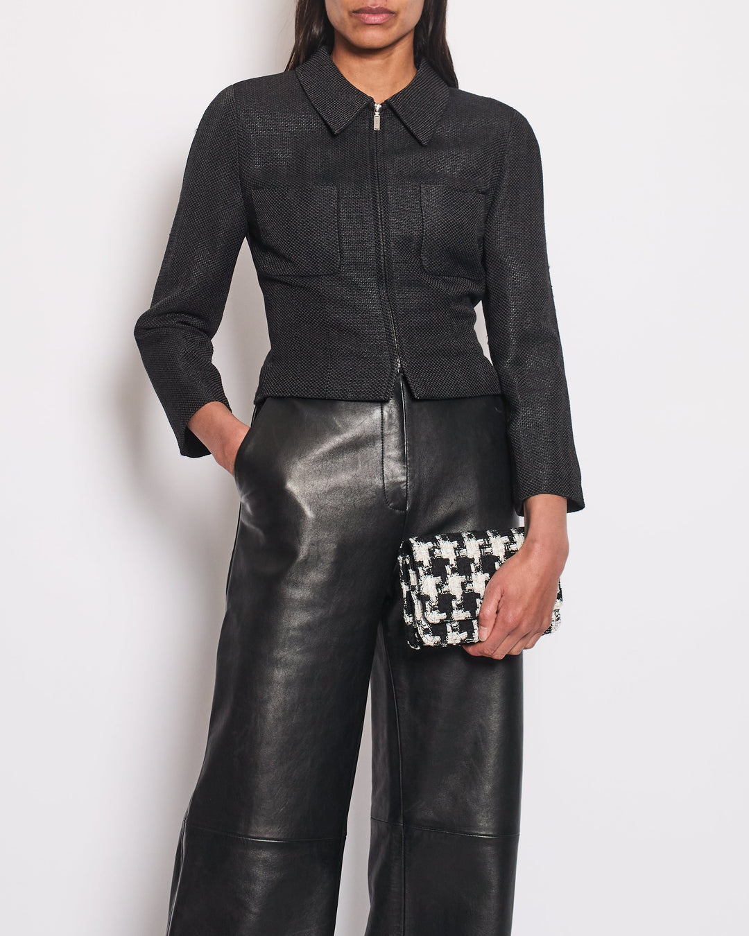 Top Quality Chanel Vintage Black Zip Up Textured Jacket Size FR 40 (UK 12)