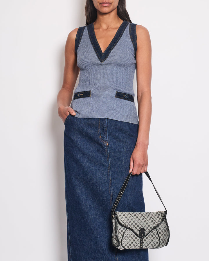 *HOT & RARE* Top Quality Chanel 07P Blue Sleeveless Top and igan Set with Denim Detail and CC Buttons Size FR 36/38 (UK 8/10)