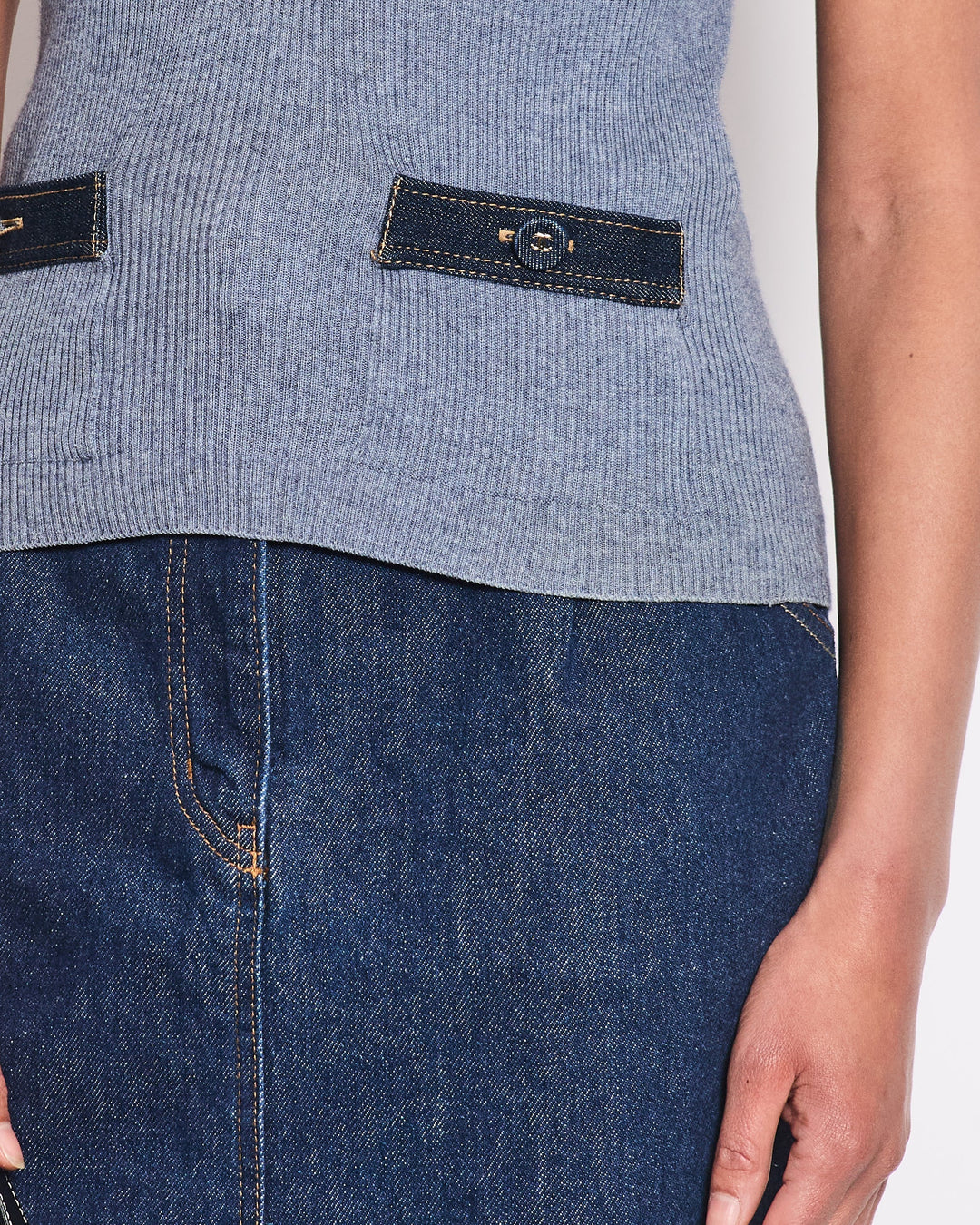 *HOT & RARE* Chanel 07P Blue Sleeveless Top and igan Set with Denim Detail and CC Buttons Size FR 36/38 (UK 8/10)