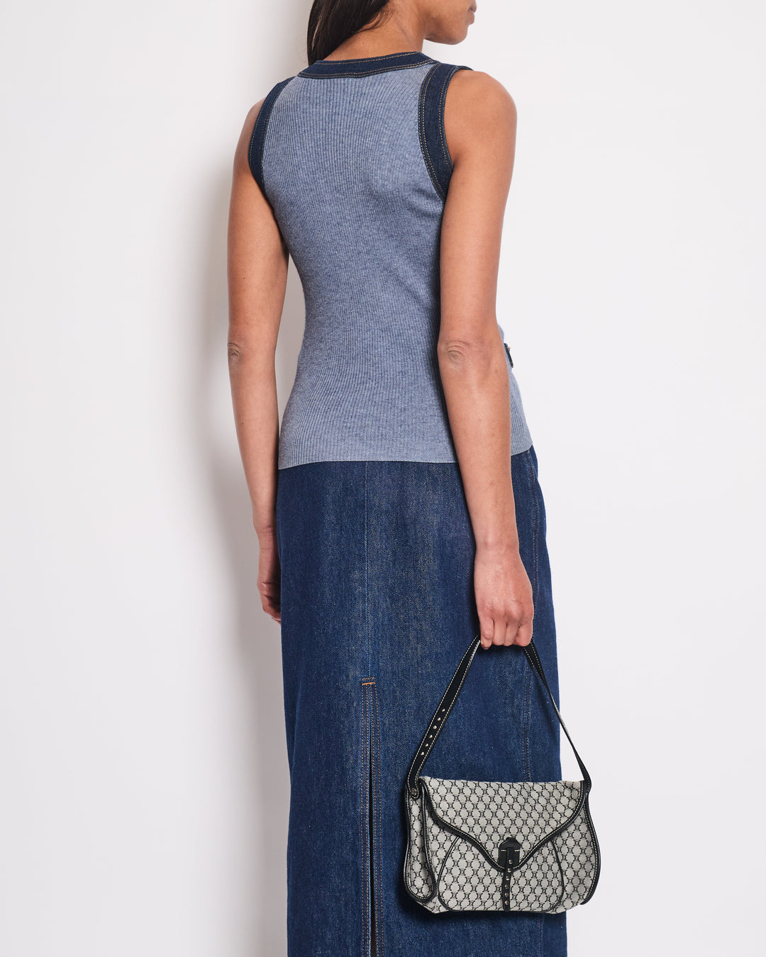 *HOT & RARE* Top Quality Chanel 07P Blue Sleeveless Top and igan Set with Denim Detail and CC Buttons Size FR 36/38 (UK 8/10)