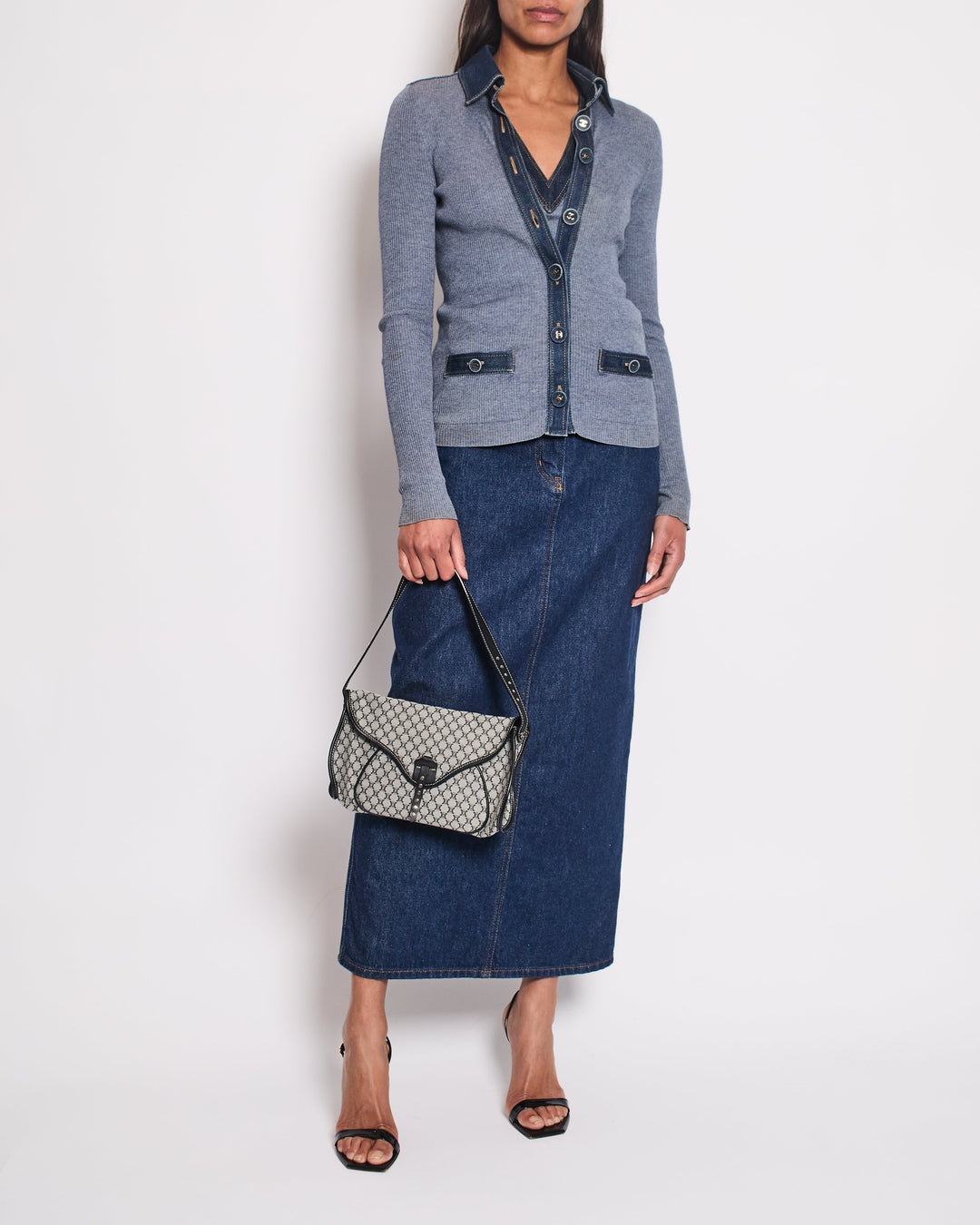 *HOT & RARE* Top Quality Chanel 07P Blue Sleeveless Top and igan Set with Denim Detail and CC Buttons Size FR 36/38 (UK 8/10)