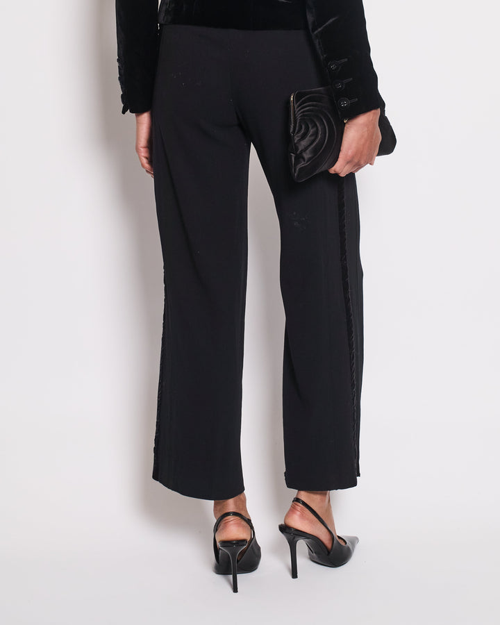 Top Quality Chanel Black Wide Leg Trousers With Velvet Side Trim Size FR 38 (UK 10)