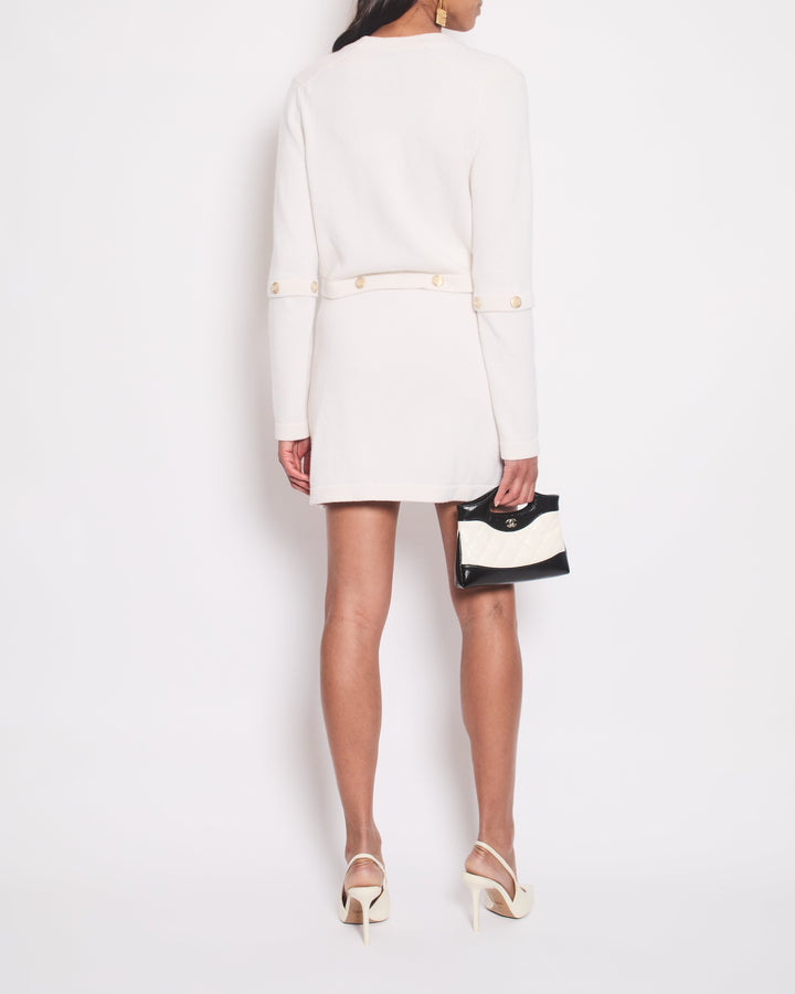 *HOT* Top Quality Chanel White Long-Line Cashmere Dress with Gold CC Buttons Detail Size FR 34 (UK 6)