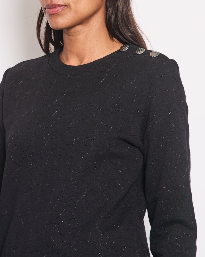 Top Quality Chanel Black Jumper with Camelia Detail and Silver CC Buttons Size FR 34 (UK 6)