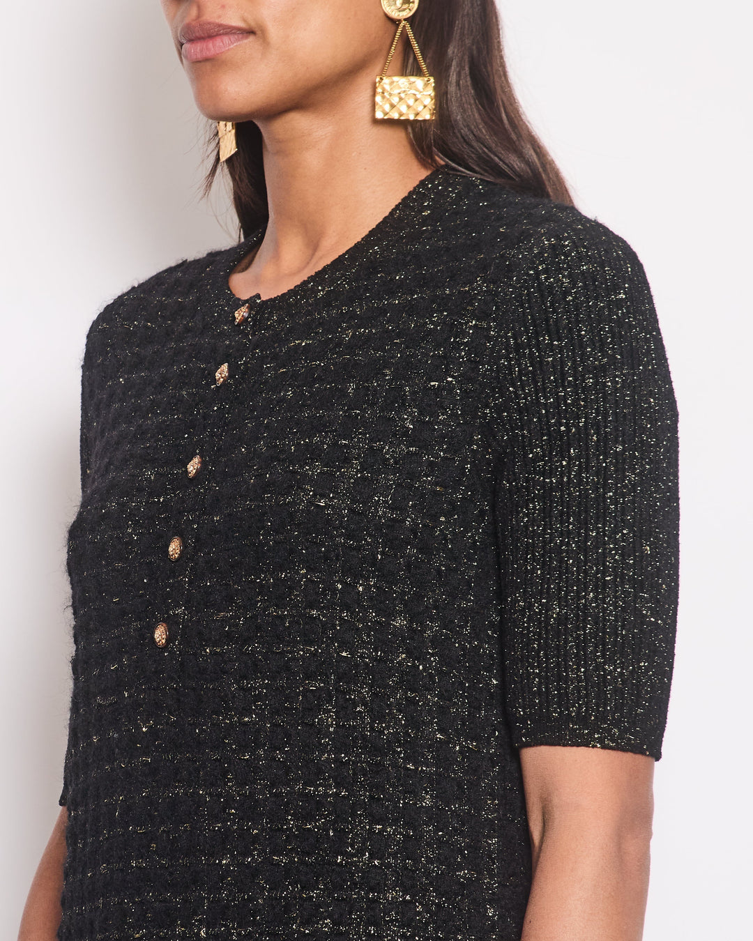 Top Quality Chanel Black and Gold Dress with Button Detail FR 40 (UK 12)