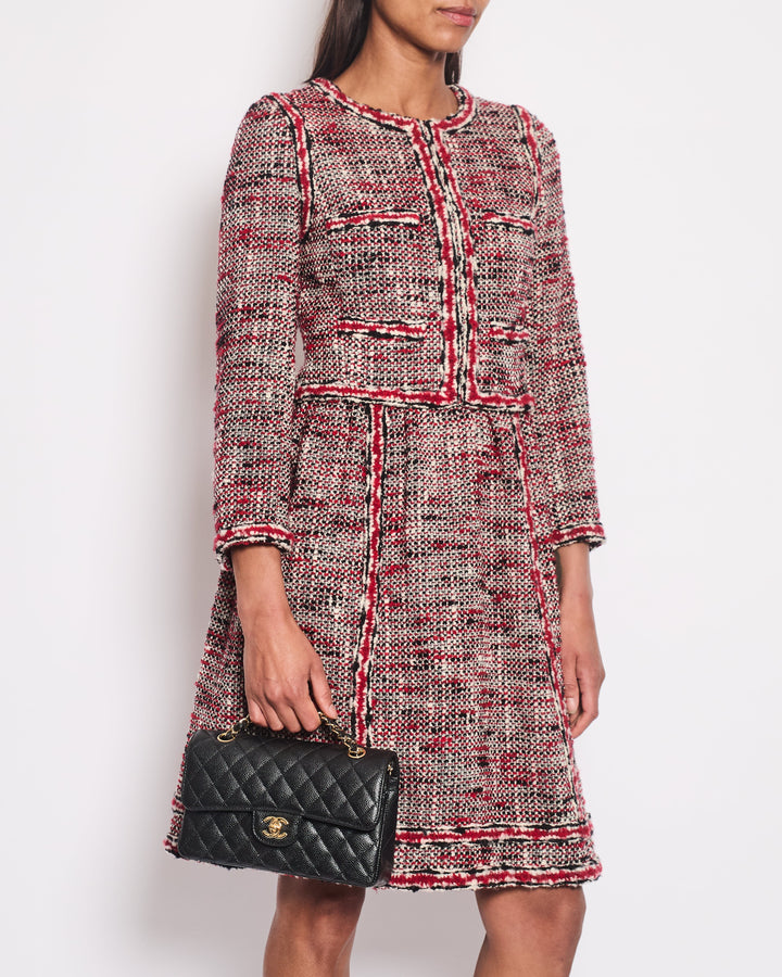 *HOT* Top Quality Chanel Red, White & Black Tweed Wool Long Sleeve Midi Dress with Pocket Detail Size FR 38 (UK 10)
