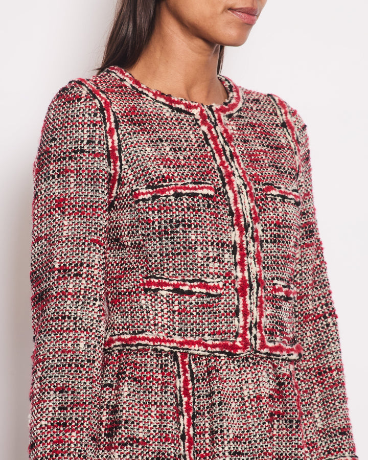 *HOT* Top Quality Chanel Red, White & Black Tweed Wool Long Sleeve Midi Dress with Pocket Detail Size FR 38 (UK 10)
