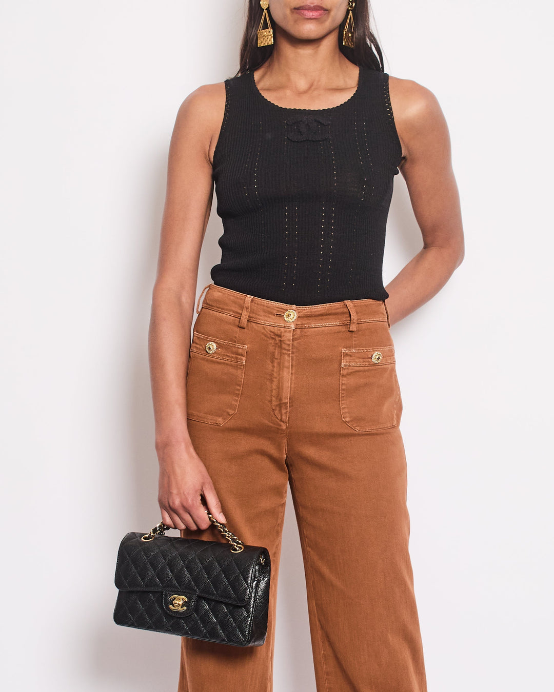 Top Quality Chanel Rust Brown Denim Wide Leg Jeans With Embellished Button Details Size FR 36 (UK 8)