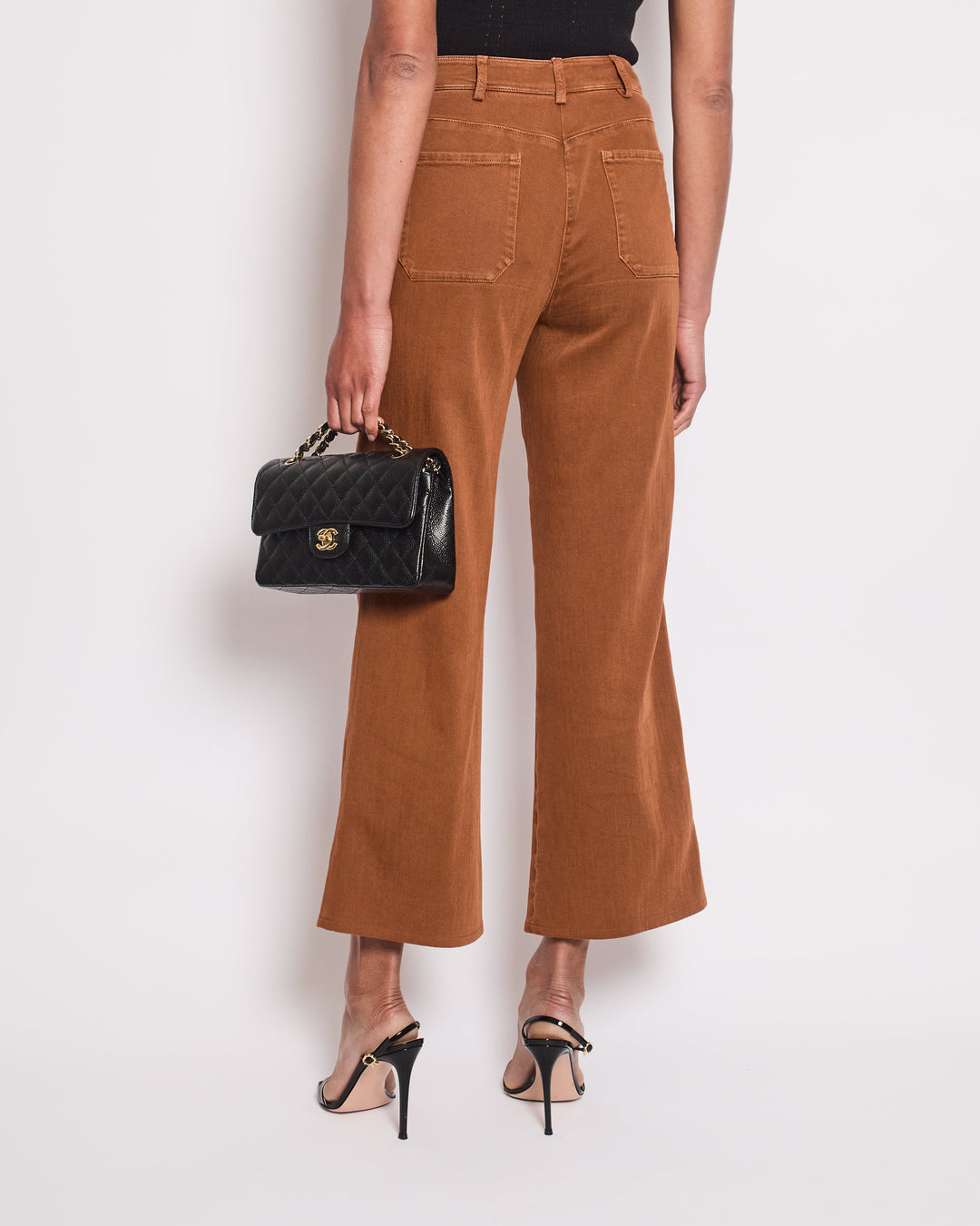 Top Quality Chanel Rust Brown Denim Wide Leg Jeans With Embellished Button Details Size FR 36 (UK 8)