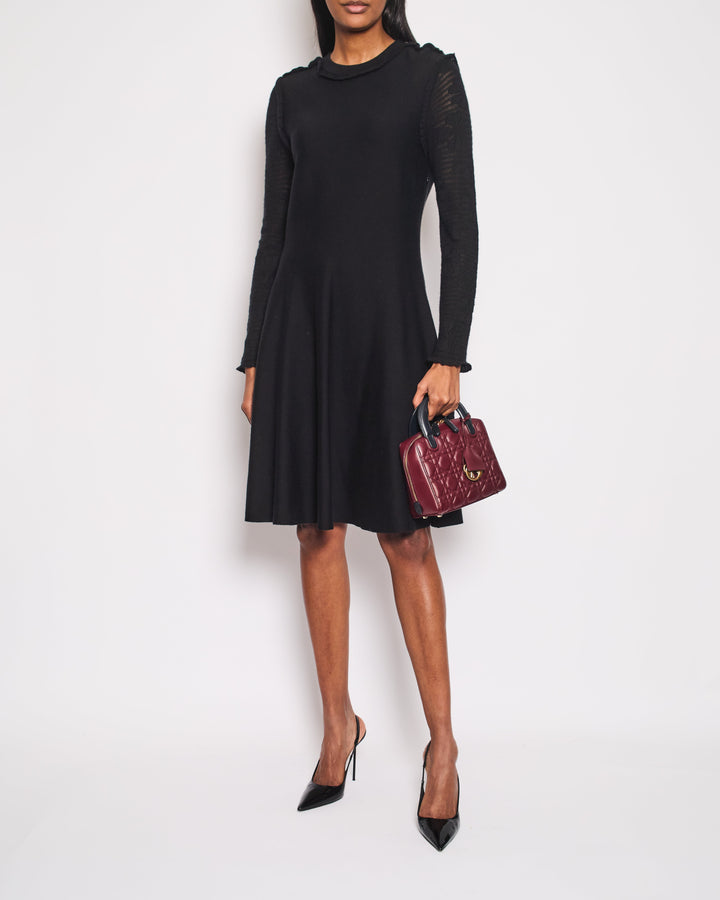 Top Quality Chanel Black Long Sleeve Cashmere Midi Dress with Silver Logo Button Details Size FR 42 (UK 14)