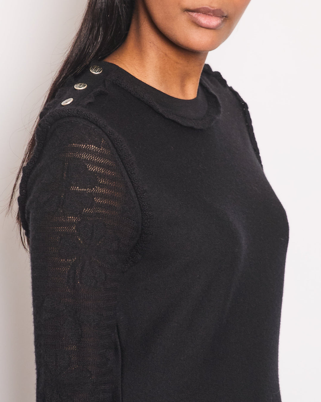 Top Quality Chanel Black Long Sleeve Cashmere Midi Dress with Silver Logo Button Details Size FR 42 (UK 14)