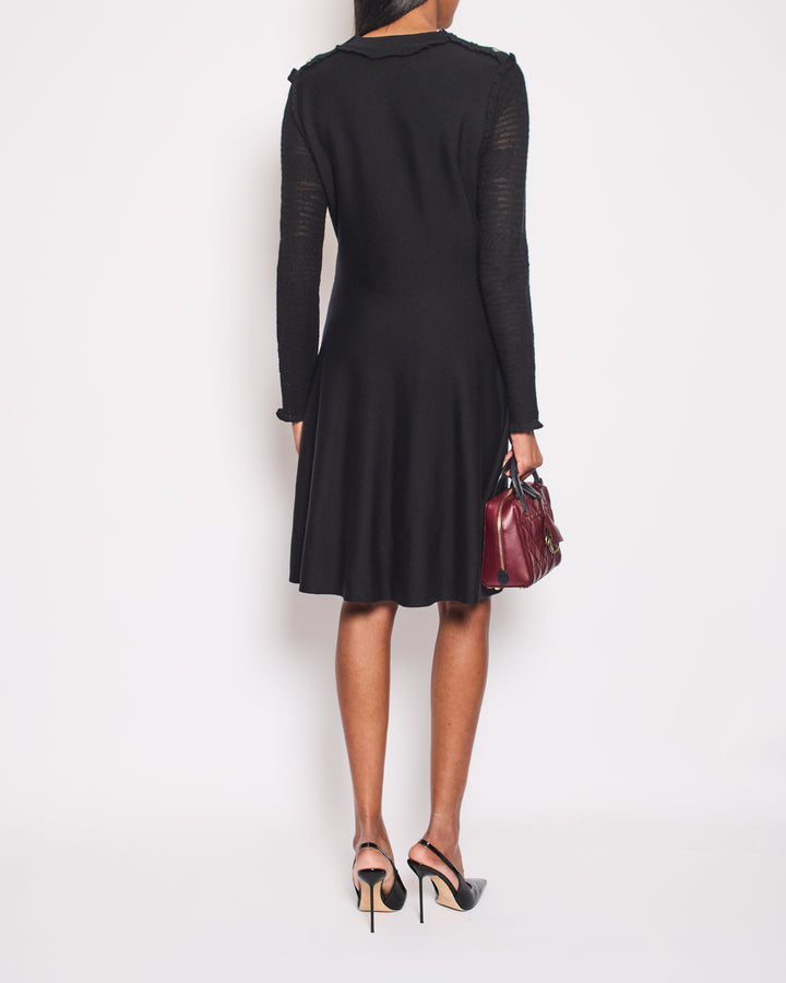 Top Quality Chanel Black Long Sleeve Cashmere Midi Dress with Silver Logo Button Details Size FR 42 (UK 14)
