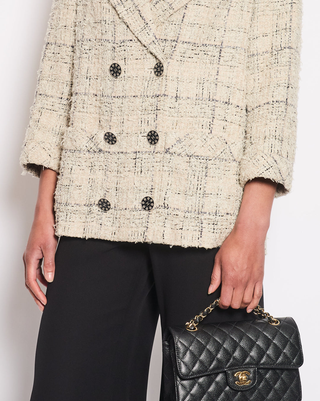 Top Quality Chanel Cruise 2015 Grey Double Breasted Jacket with Detachable Brooch Detail Size FR 42 (UK 14)